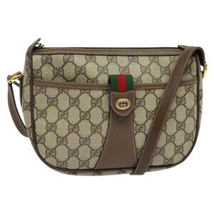 Authentic GUCCI GG Supreme Web Sherry Line Bag PVC Beige Gold 89 02 032